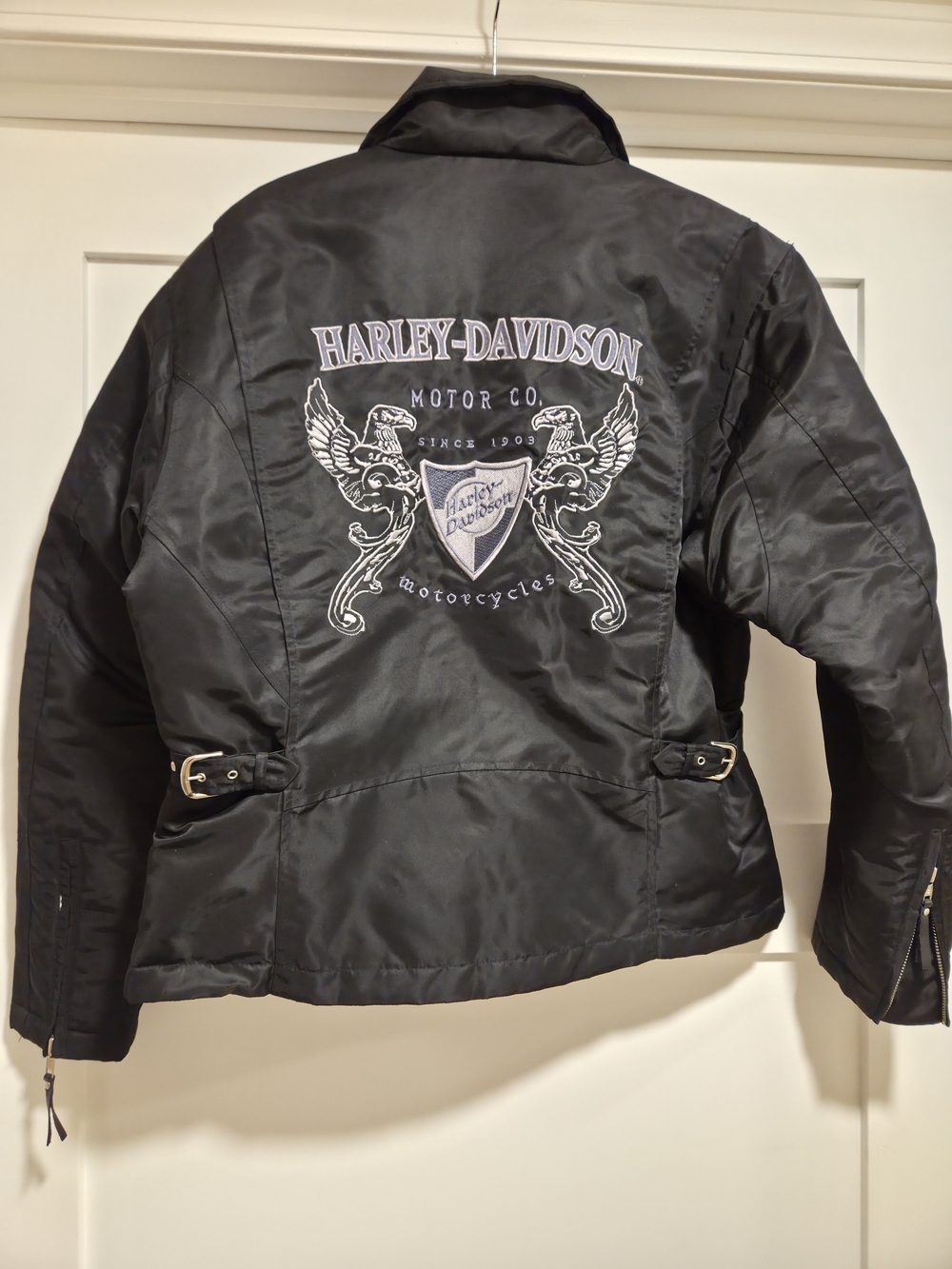 Vintage Harley Davidson Women Nylon Riding Jacket Tribal Eagle Black Y2K NWOT M